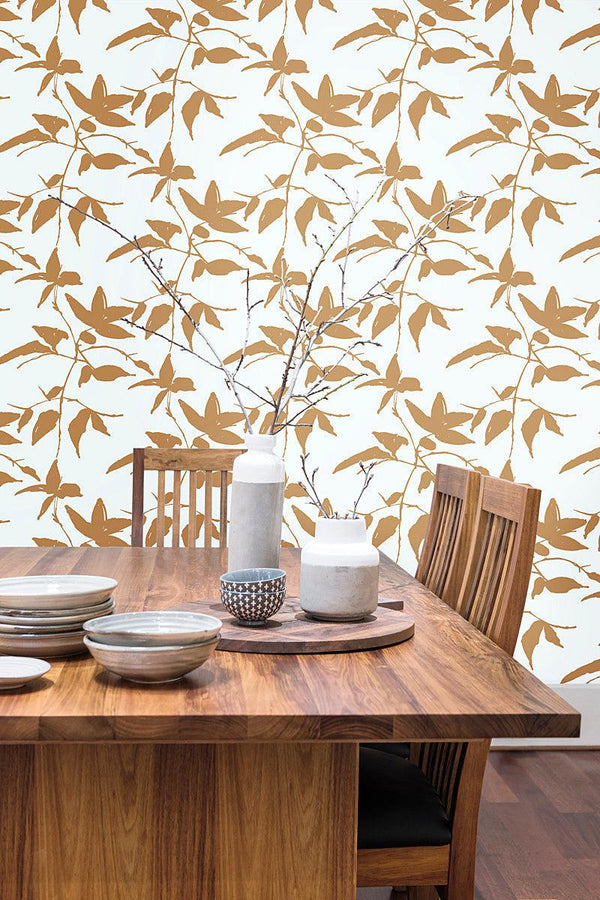 Wallpaper Persimmon Leaf Wallpaper // Gold & White 