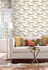 Wallpaper Persimmon Leaf Wallpaper // Gold & White 