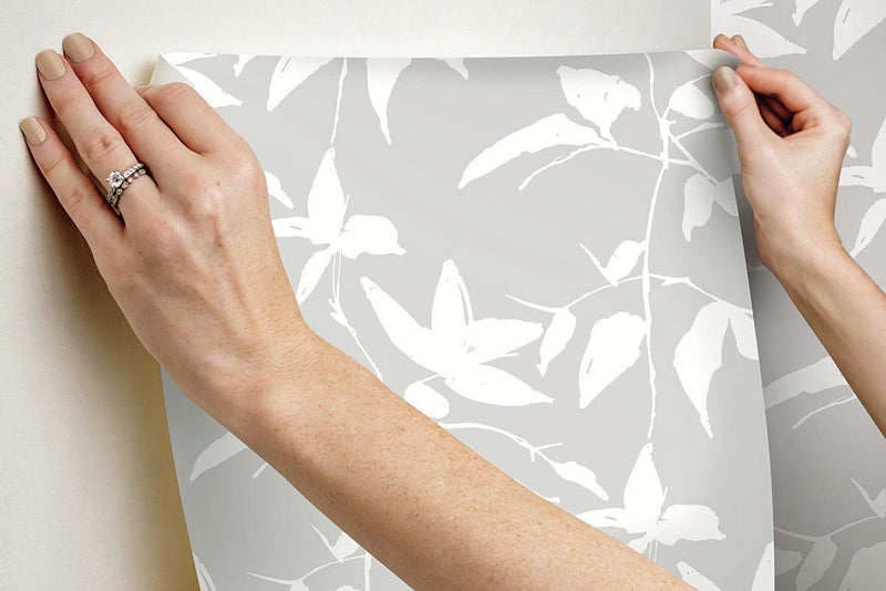 Wallpaper Persimmon Leaf Wallpaper // Grey 
