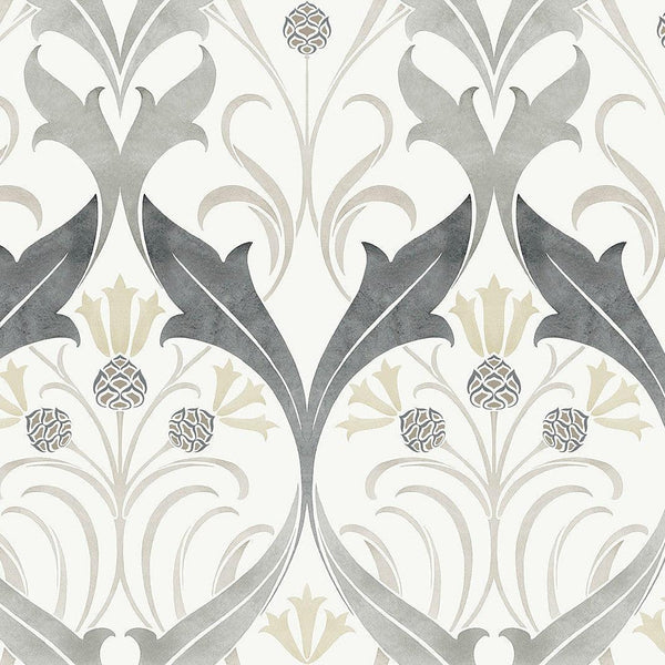 Wallpaper Pine Cone Ribbon Wallpaper // Charcoal Metallic 