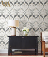 Wallpaper Pine Cone Ribbon Wallpaper // Charcoal Metallic 