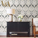 Wallpaper Pine Cone Ribbon Wallpaper // Charcoal Metallic 
