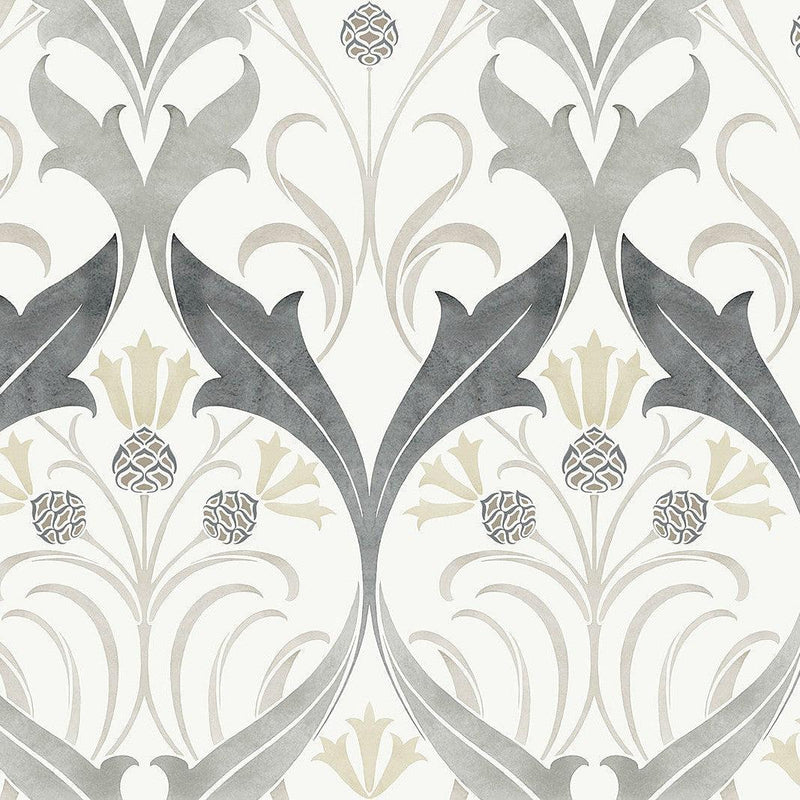 Wallpaper Pine Cone Ribbon Wallpaper Sample // Charcoal Metallic 8 x 10 