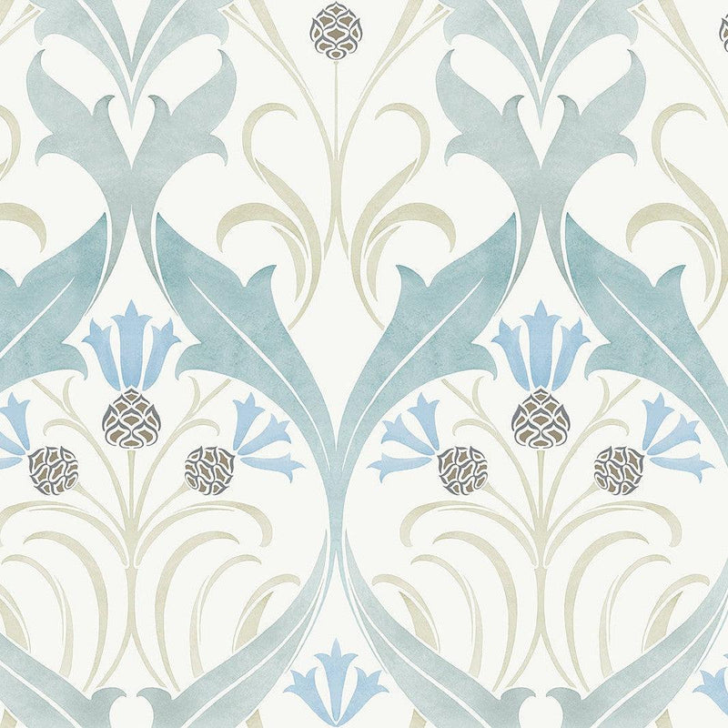 Wallpaper Pine Cone Ribbon Wallpaper Sample // Teal 8 x 10 