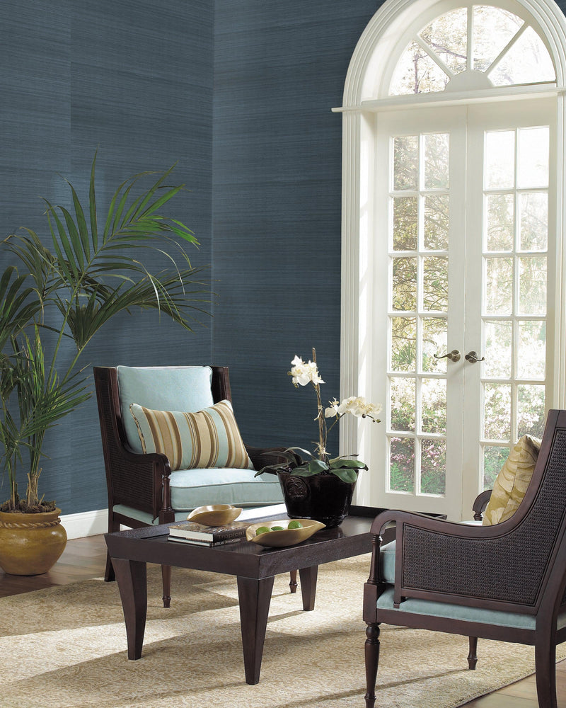 Wallpaper Plain Grass Sisal Grasscloth Wallpaper // Blue 