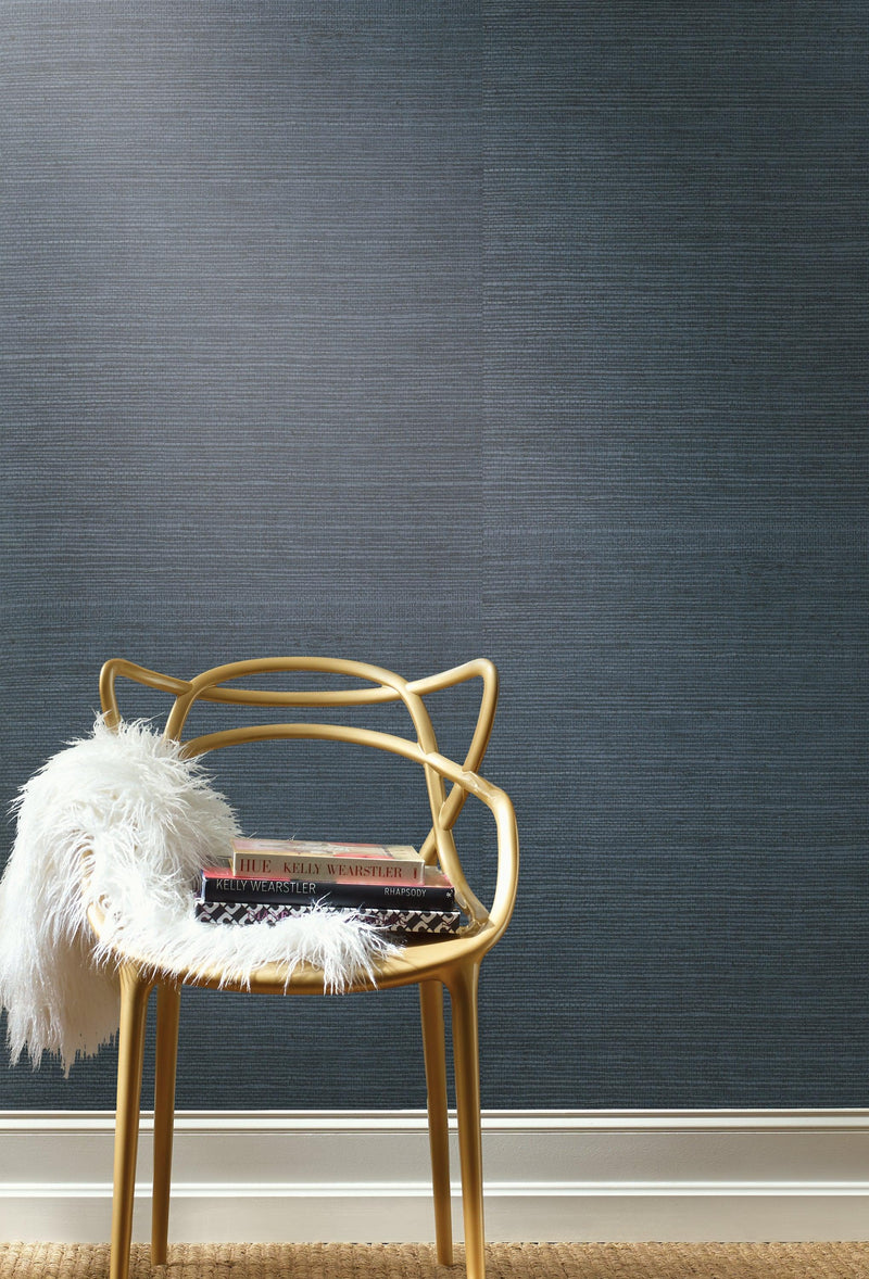 Wallpaper Plain Grass Sisal Grasscloth Wallpaper // Blue 