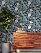 Wallpaper Poppies Wallpaper // Black & Blue Metallic 