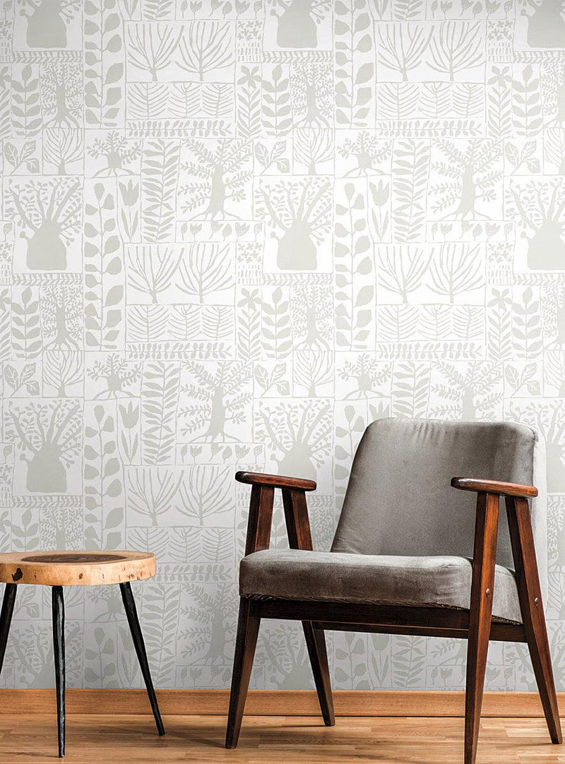 Wallpaper Primitive Trees Wallpaper // White & Cream 