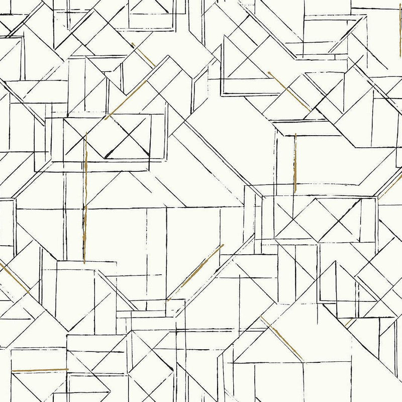 Wallpaper Prism Schematics Peel & Stick Wallpaper Sample // Black & Gold 8 x 10 