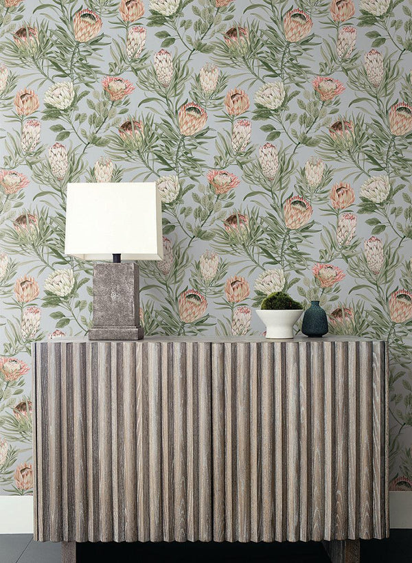 Wallpaper Protea Wallpaper // Dusty Blue & Coral 