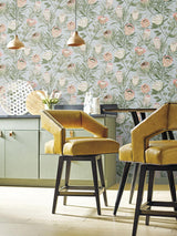 Wallpaper Protea Wallpaper // Dusty Blue & Coral 