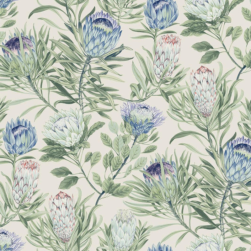 Wallpaper Protea Wallpaper Sample // Cream & Blue 8 x 10 