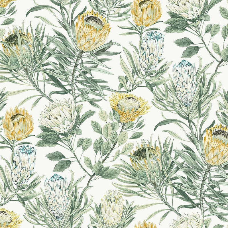 Wallpaper Protea Wallpaper Sample // White & Yellow 8 x 10 