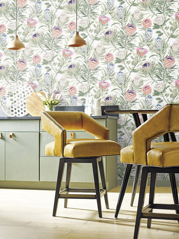 Wallpaper Protea Wallpaper // White & Fuchsia 