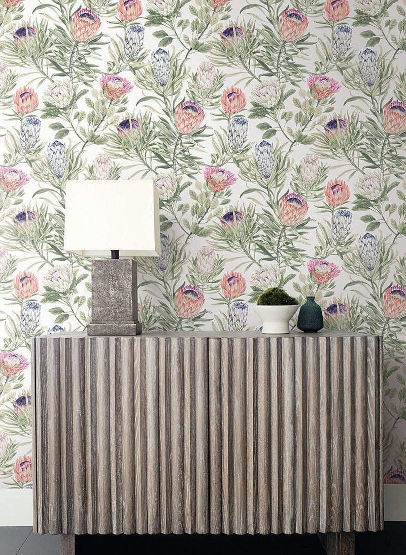 Wallpaper Protea Wallpaper // White & Fuchsia 