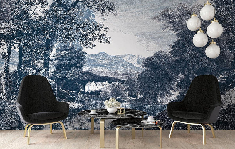 Wallpaper Provincial Scenic Wall Mural // Navy 