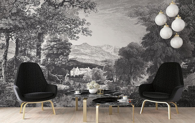 Wallpaper Provincial Scenic Wall Mural Sample // Black 8 x 10 
