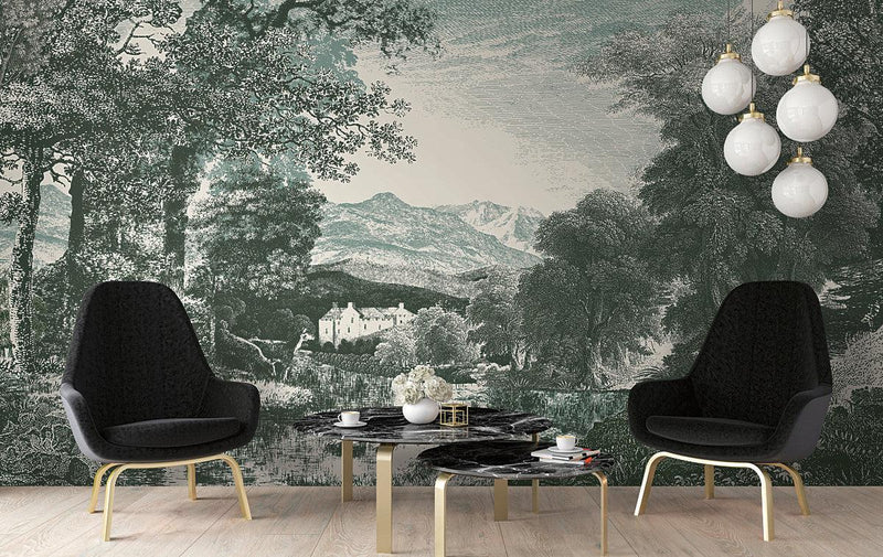 Wallpaper Provincial Scenic Wall Mural Sample // Teal 8 x 10 