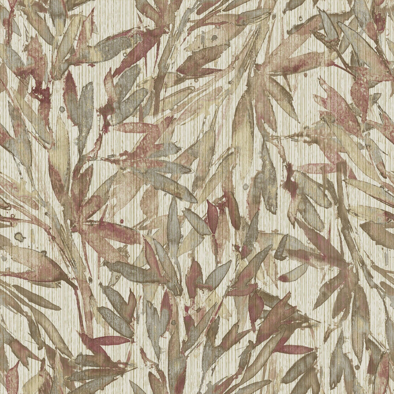 Wallpaper Rainforest Leaves Wallpaper // Red & Warm Grey 