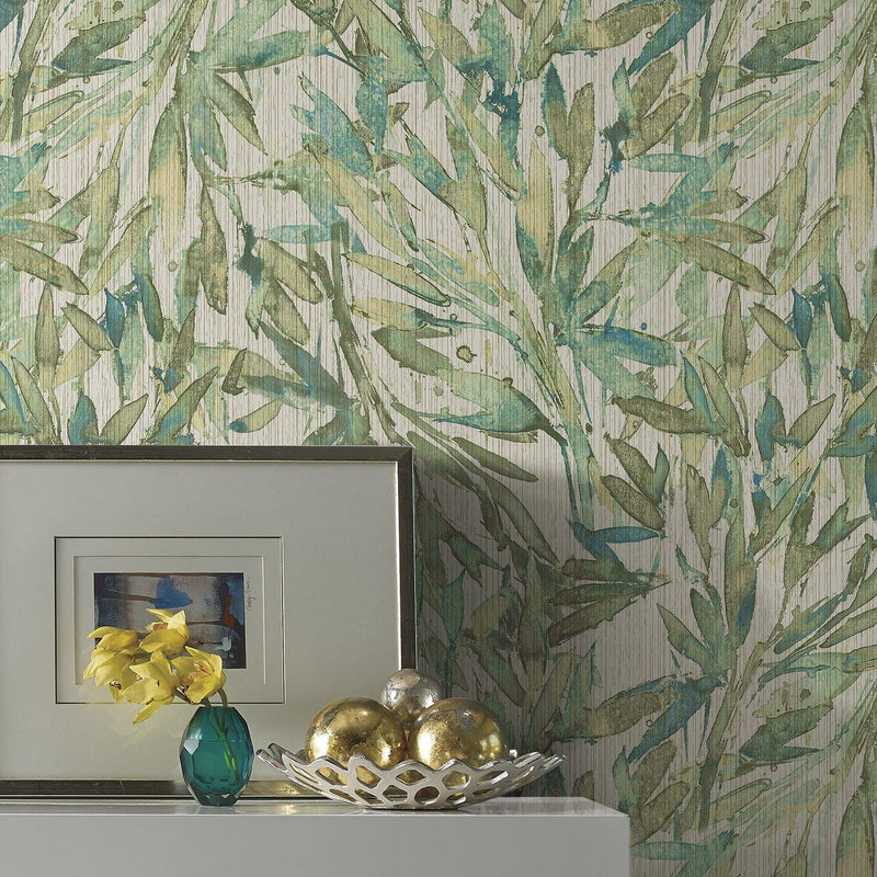 Wallpaper Rainforest Leaves Wallpaper Sample // Teal 8 x 10 
