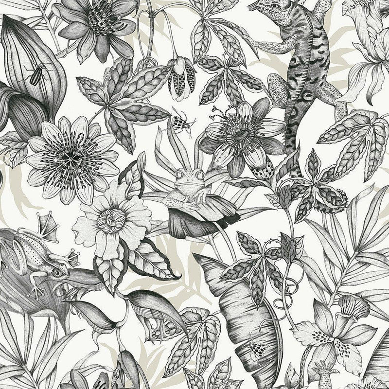 Wallpaper Rainforest Wallpaper Sample // White & Charcoal 8 x 10 