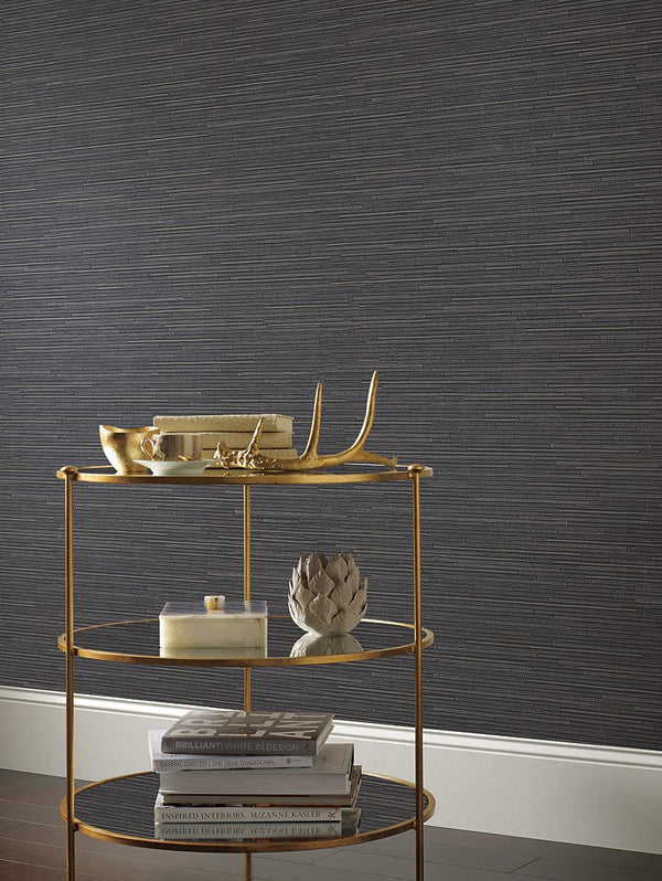 Wallpaper Ribbon Bamboo Wallpaper // Black & Silver Metallic 