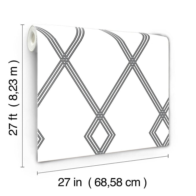 Wallpaper Ribbon Stripe Trellis Wallpaper // White & Black 