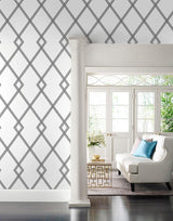 Wallpaper Ribbon Stripe Trellis Wallpaper // White & Black 