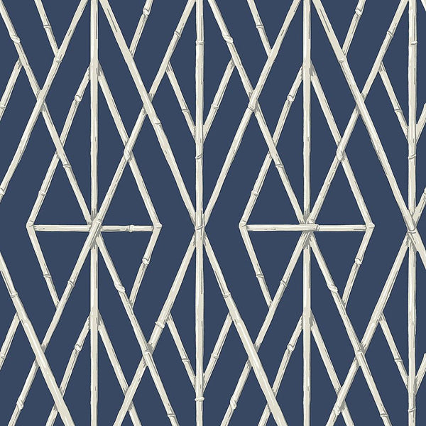 Wallpaper Riviera Bamboo Trellis Wallpaper Sample // Navy 8 x 10 