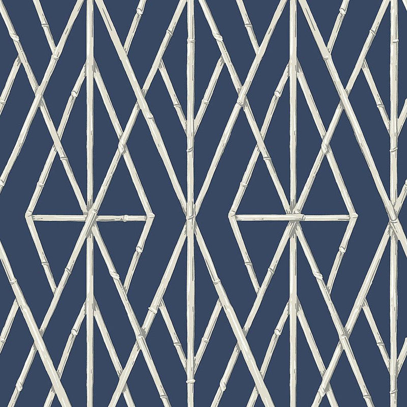Wallpaper Riviera Bamboo Trellis Wallpaper Sample // Navy 8 x 10 