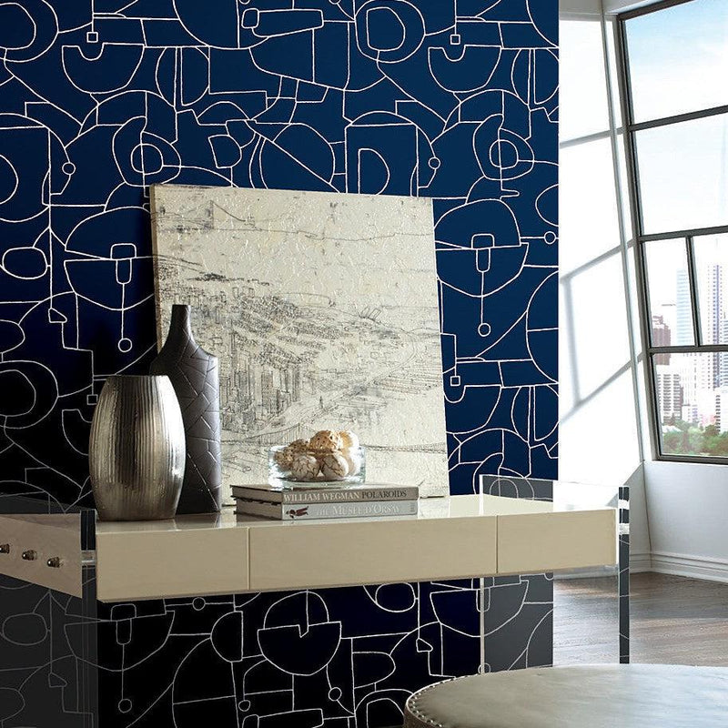 Wallpaper Robotics Peel & Stick Wallpaper Sample // Navy 8 x 10 