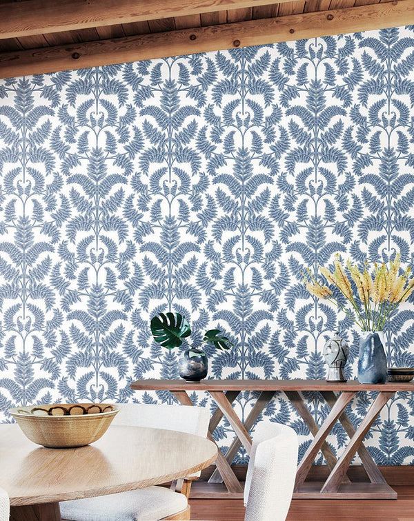 Wallpaper Royal Fern Damask Wallpaper // Blue 