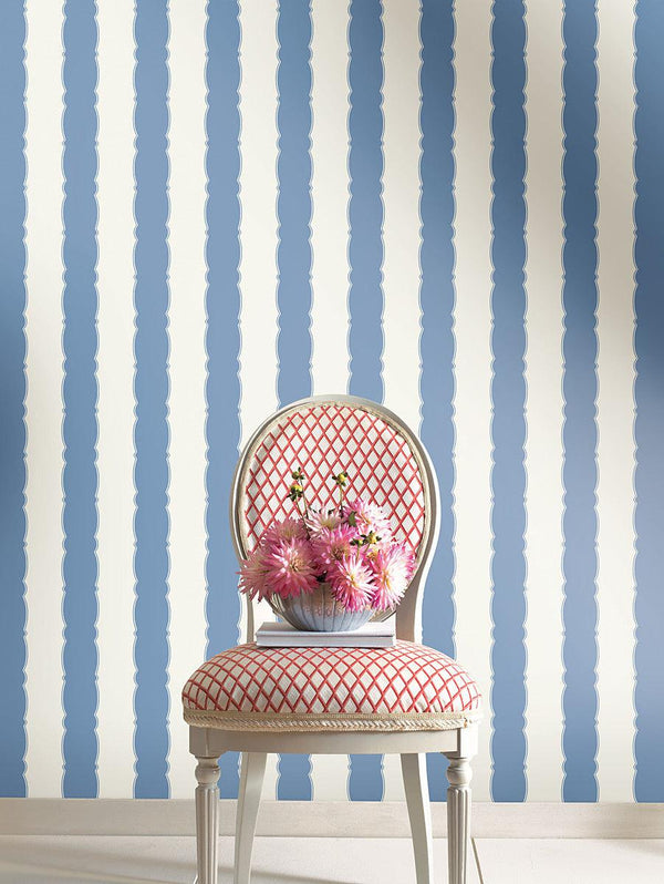 Wallpaper Scalloped Stripe Wallpaper // Blue 