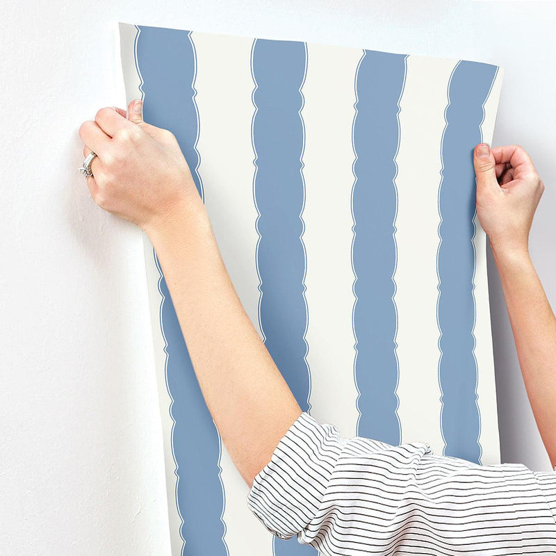 Wallpaper Scalloped Stripe Wallpaper // Blue 