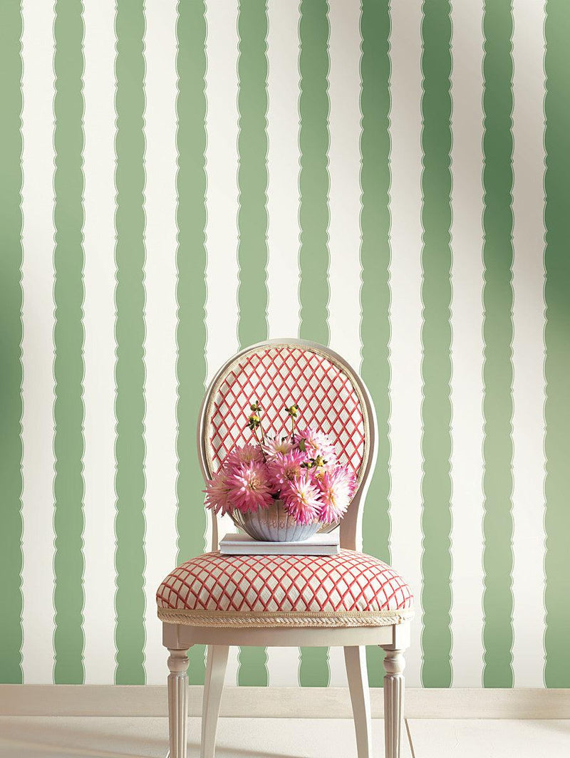 Wallpaper Scalloped Stripe Wallpaper // Green 