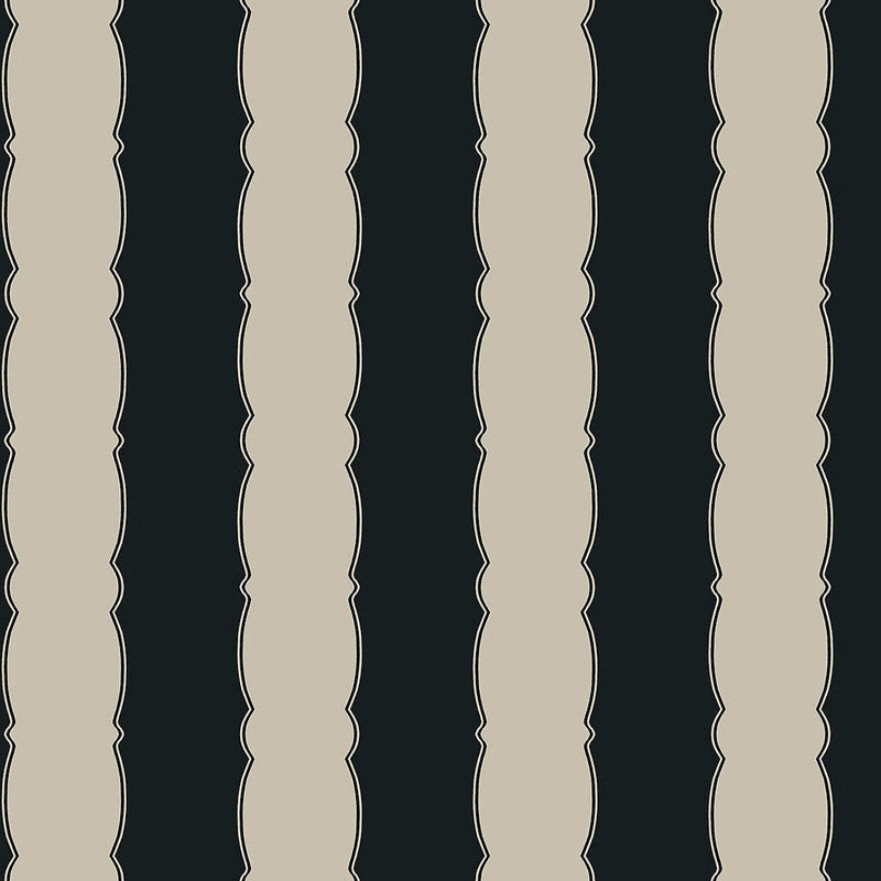 Wallpaper Scalloped Stripe Wallpaper Sample // Black 8 x 10 