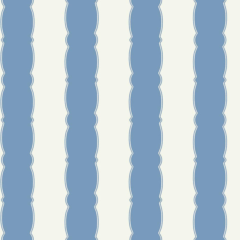 Wallpaper Scalloped Stripe Wallpaper Sample // Blue 8 x 10 