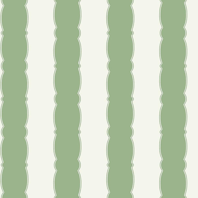 Wallpaper Scalloped Stripe Wallpaper Sample // Green 8 x 10 