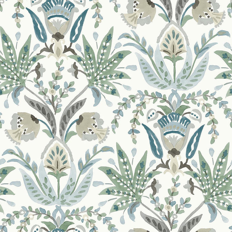 Wallpaper Seaside Jacobean Wallpaper // Green & Blue 