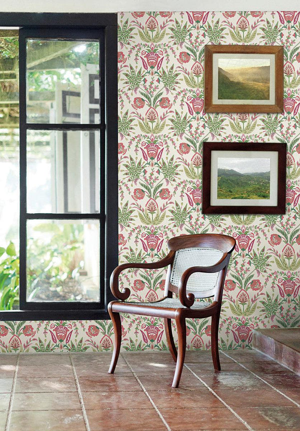 Wallpaper Seaside Jacobean Wallpaper // Green & Red 