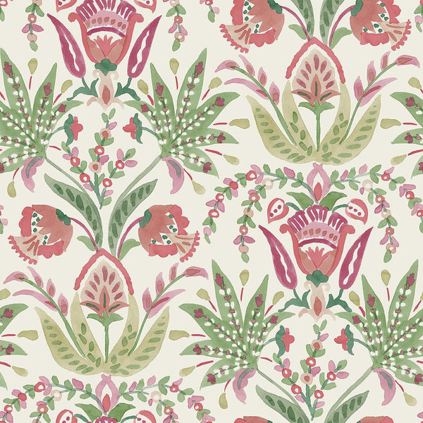 Wallpaper Seaside Jacobean Wallpaper // Green & Red 