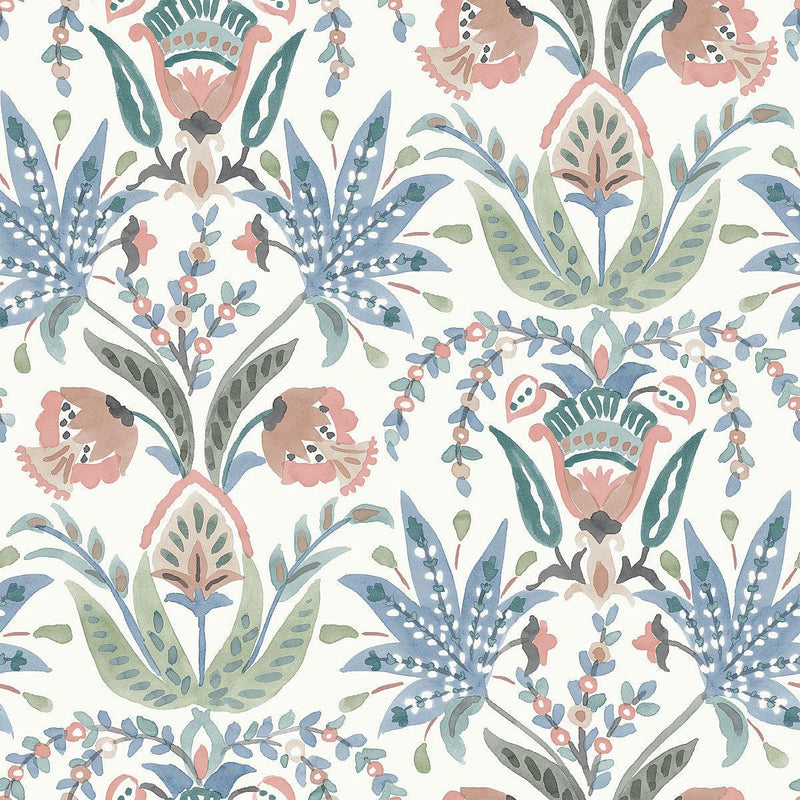 Wallpaper Seaside Jacobean Wallpaper Sample // Pink & Blue 8 x 10 