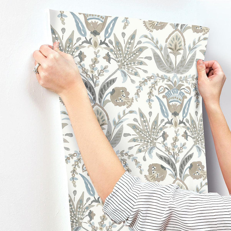 Wallpaper Seaside Jacobean Wallpaper // Taupe & Blue 