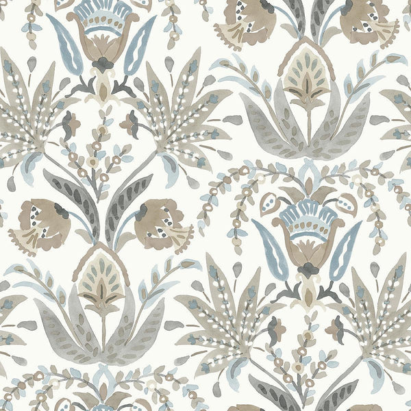 Wallpaper Seaside Jacobean Wallpaper // Taupe & Blue 