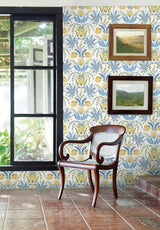 Wallpaper Seaside Jacobean Wallpaper // Yellow & Blue 