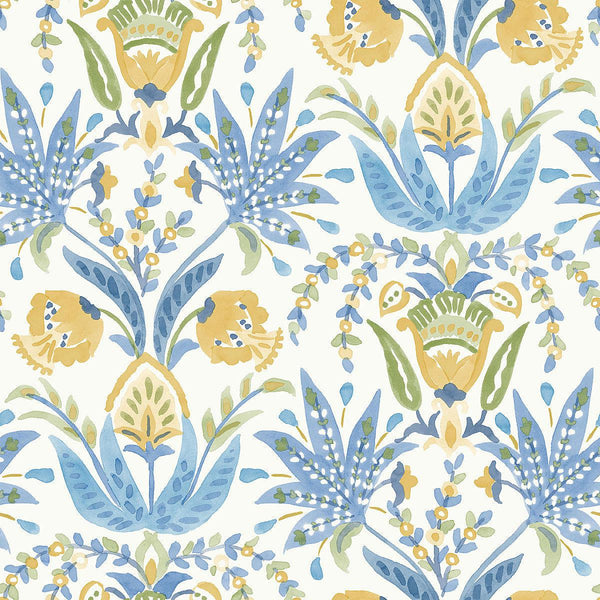 Wallpaper Seaside Jacobean Wallpaper // Yellow & Blue 