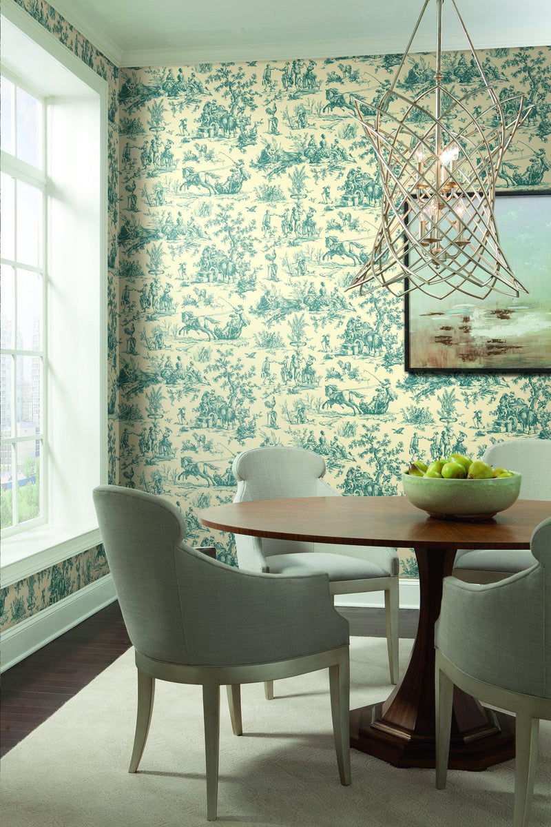 Wallpaper Seasons Toile Wallpaper // Blue & Tan 