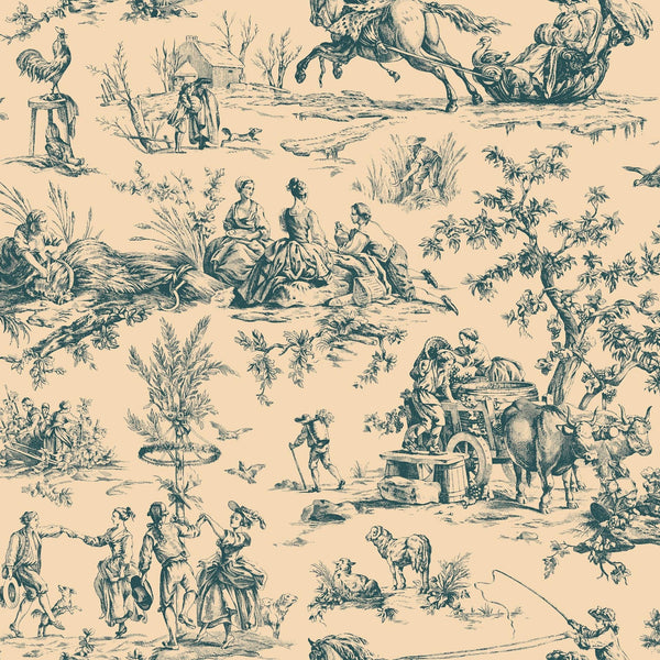 Wallpaper Seasons Toile Wallpaper // Blue & Tan 