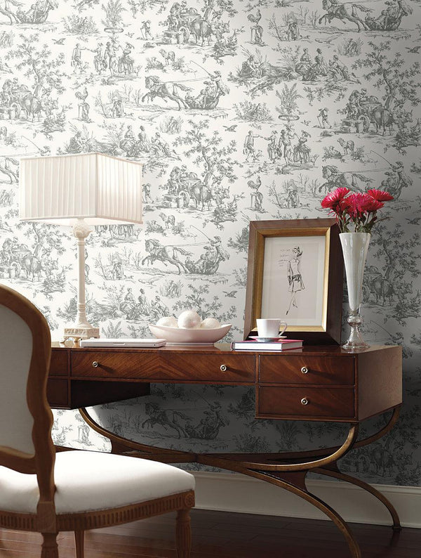 Wallpaper Seasons Toile Wallpaper // Grey 