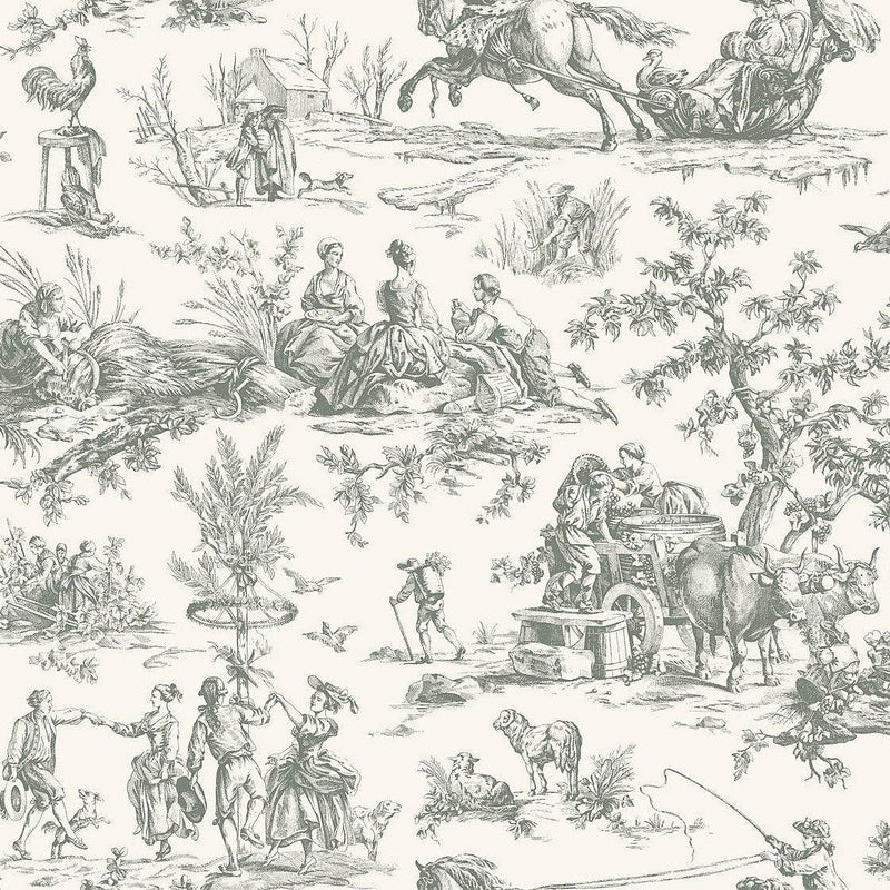 Wallpaper Seasons Toile Wallpaper Sample // Grey 8 x 10 